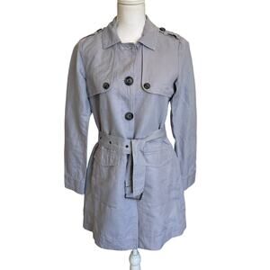 Cabi Tanner Trench Coat Size XS Silver Lake Blue #5296 Linen Cotton Belt Classic